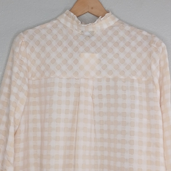 NWT FRNCH Ruffled Collar Windowpane Cottagecore Button Down Front Blouse - Picture 5 of 13